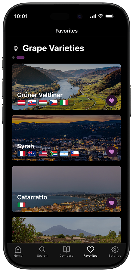 Favorites grape varieties screen